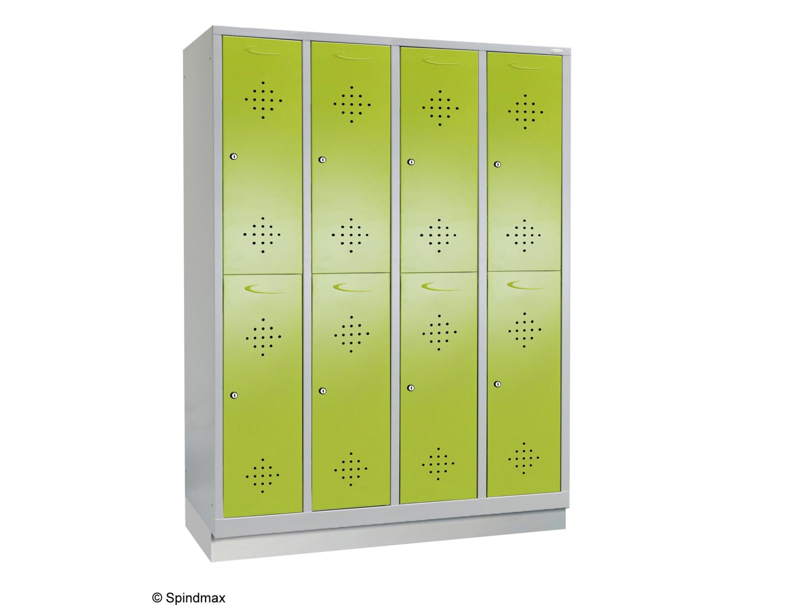 Spind doppelstöckig Grüne Linie mit Sockel - 4 Abteile 300mm Abteilbreite
