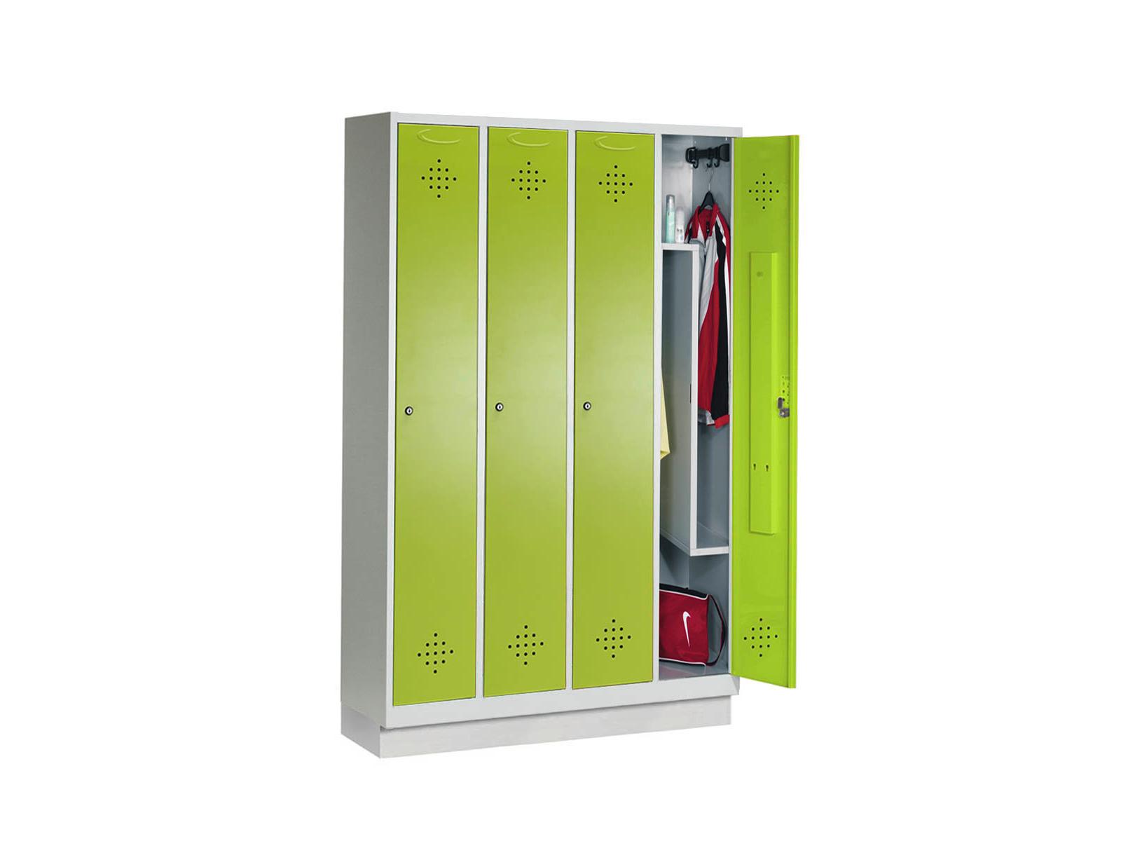 Spind Grüne Linie mit Sockel - 4 Abteile 300mm Abteilbreite mit Z-Inneneinteilung