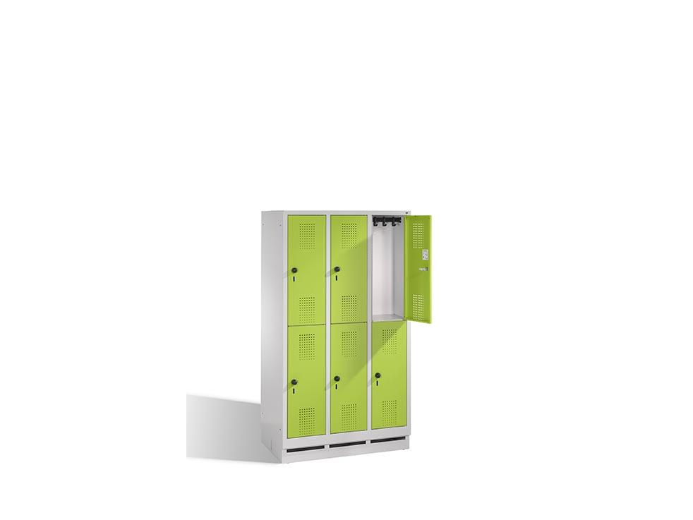 Spind Leon - Garderobenschrank unterteilt für Grundschulen - 3 Abteile / 6 Fächer