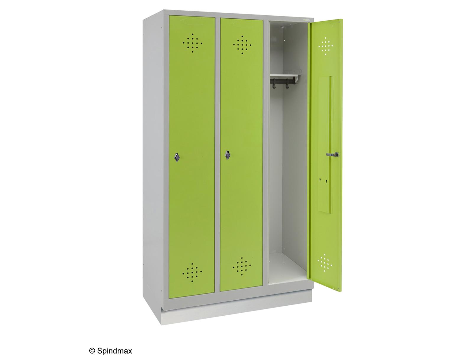 Spind Grüne Linie mit Sockel - 3 Abteilen 400mm Abteilbreite