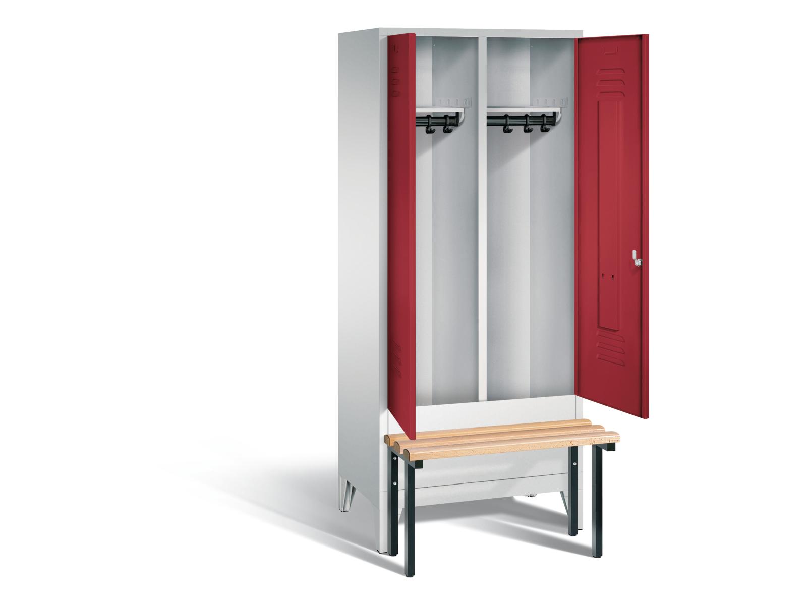 Spind nach Arbeitsstättenrichtlinien S2000 Classic mit vorgebauter Sitzbank- für 1 Person 2x400mm Abteilbreite