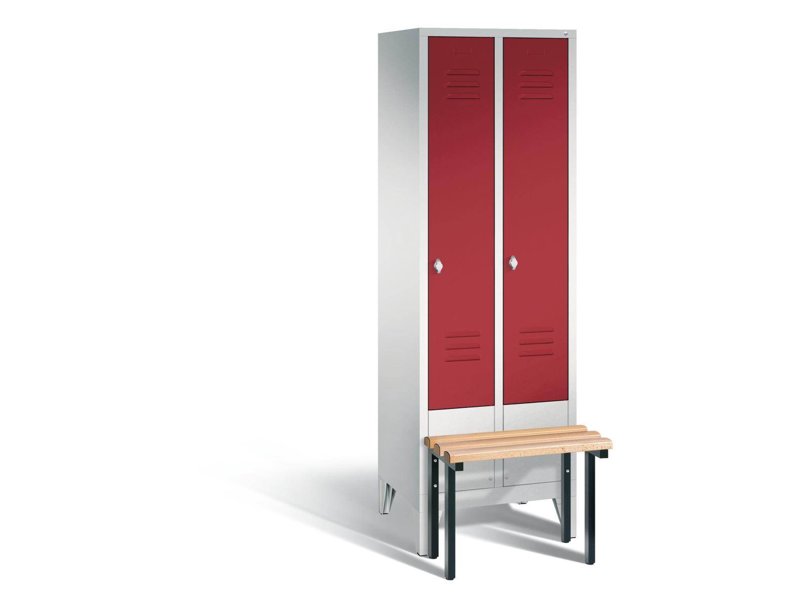 Spind S2000 Classic mit vorgebauter Sitzbank - 2 Abteile 300mm Abteilbreite