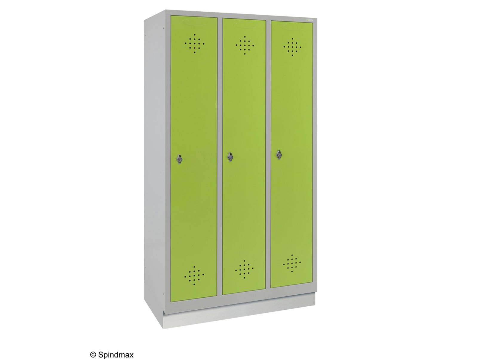 Spind Grüne Linie mit Sockel - 3 Abteilen 400mm Abteilbreite