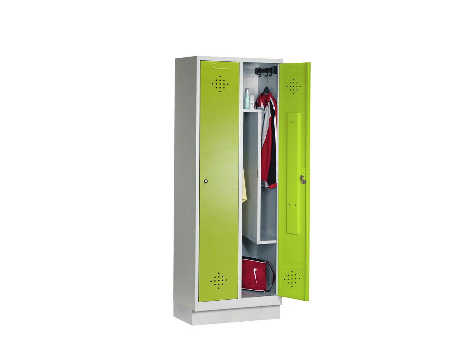 Spind Grüne Linie mit Sockel - 2 Abteile 300mm Abteilbreite mit Z-Inneneinteilung