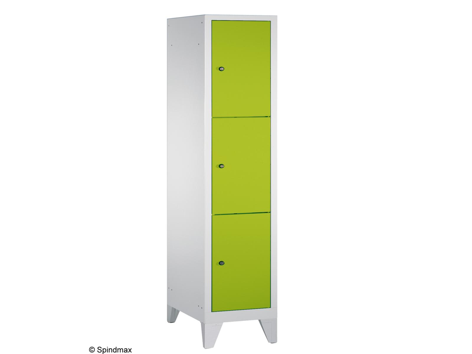 Schließfachschrank Grüne Linie mit Füßen - drei Fächer übereinander - 1 Abteil 400mm Abteilbreite