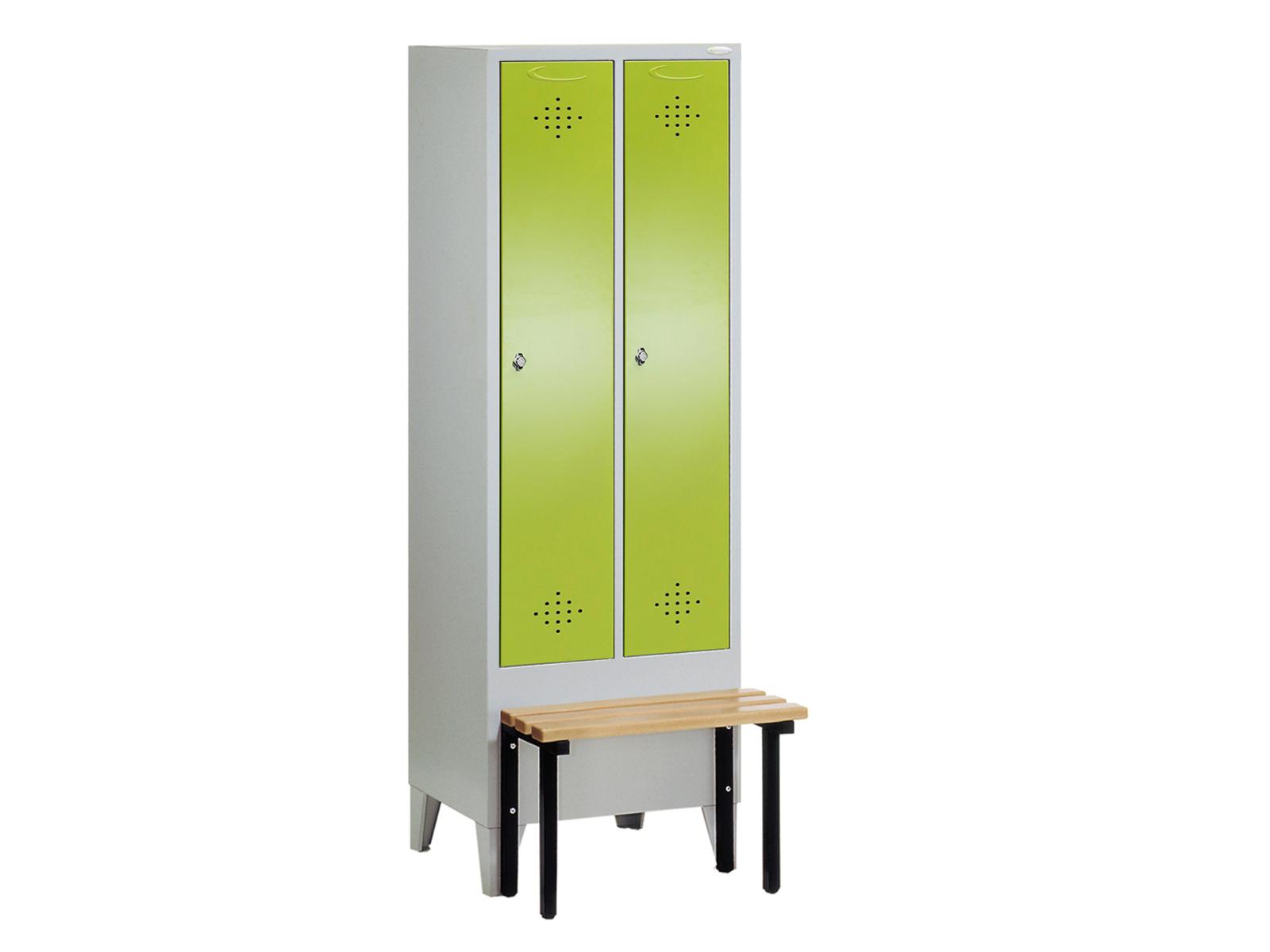 Spind Grüne Linie mit vorgebauter Sitzbank - 2 Abteile 400mm Abteilbreite