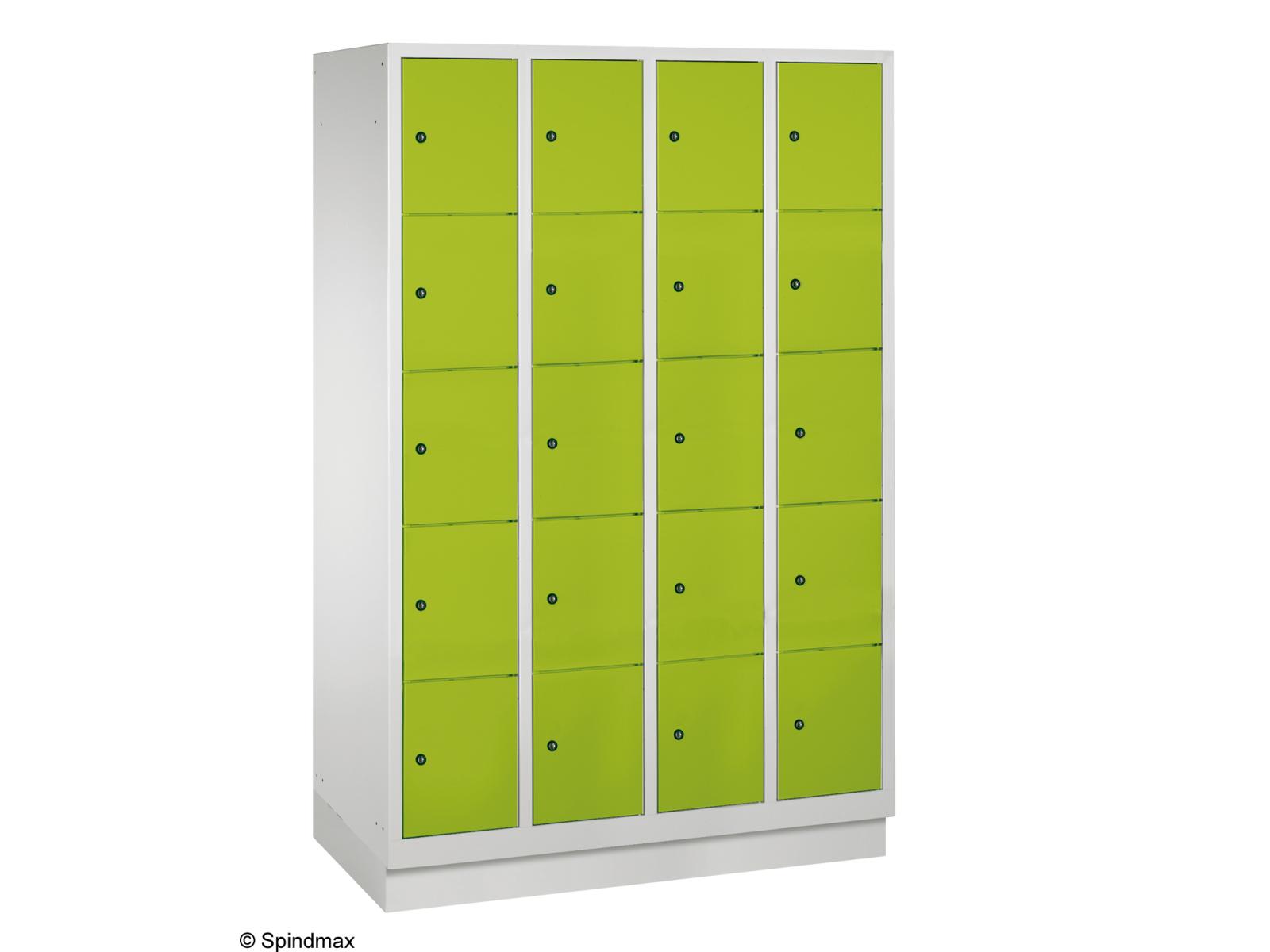 Schließfachschrank Grüne Linie mit Sockel - fünf Fächer übereinander - 4 Abteile 300mm Abteilbreite