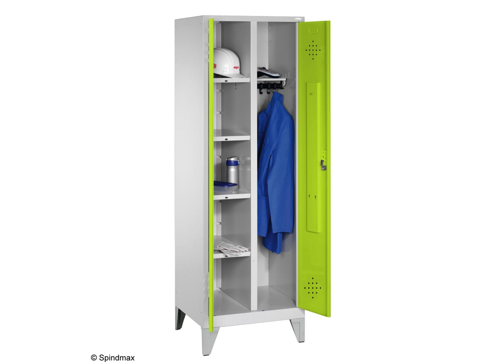 Spind Grüne Linie mit Füßen - Wäsche-Garderobenschrank -2 Abteile 400mm Abteilbreite