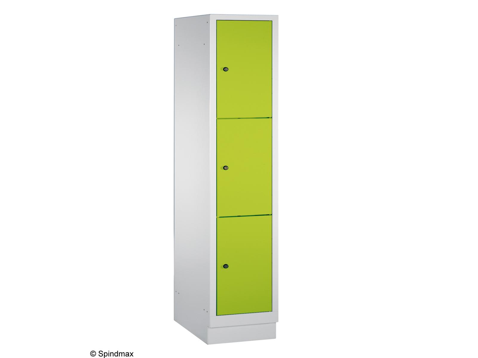 Schließfachschrank Grüne Linie mit Sockel - drei Fächer übereinander - 1 Abteil 400mm Abteilbreite