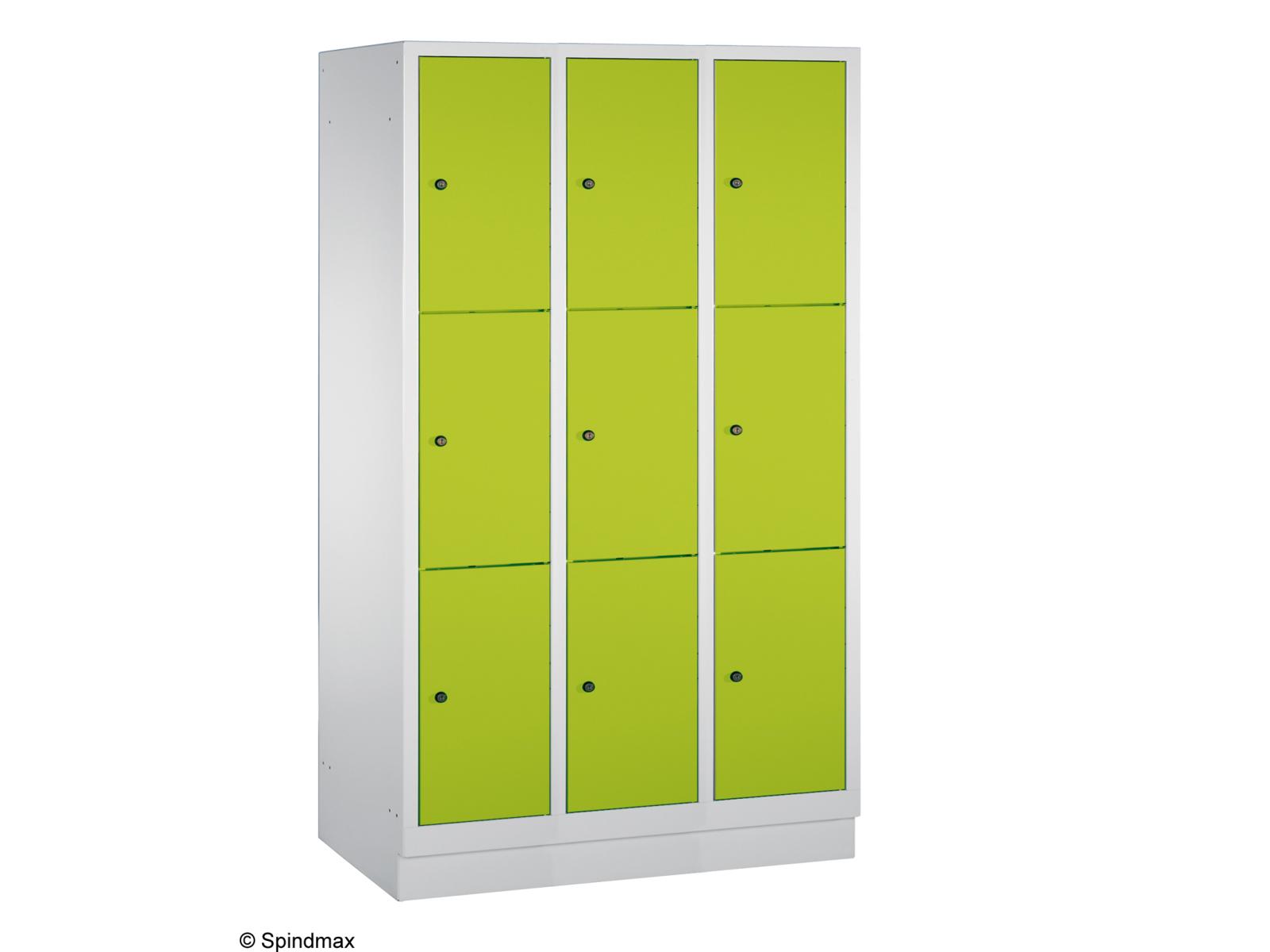 Schließfachschrank Grüne Linie mit Sockel - drei Fächer übereinander - 3 Abteile 400mm Abteilbreite