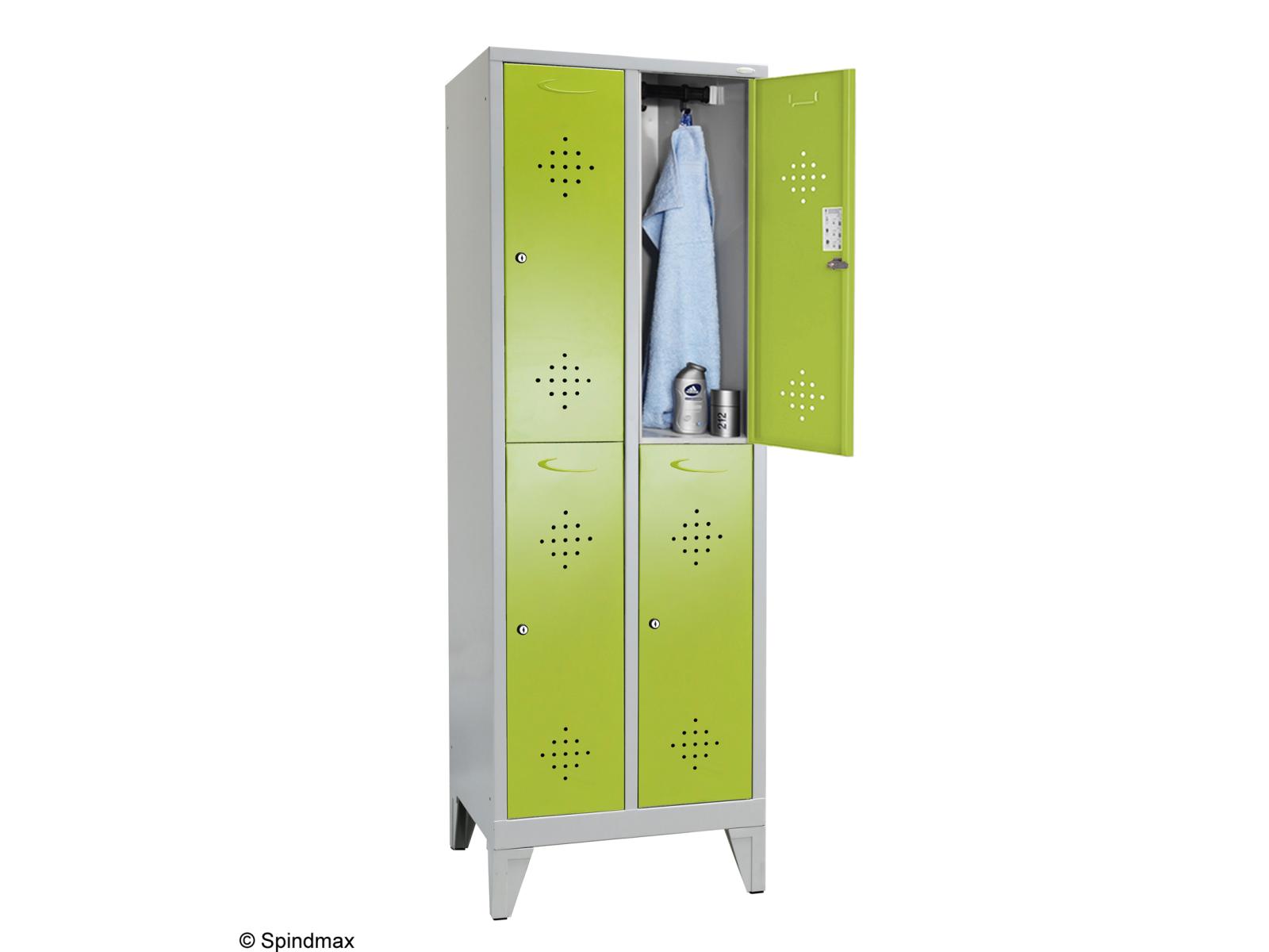 Spind doppelstöckig Grüne Linie mit Füßen - 2 Abteile 400mm Abteilbreite