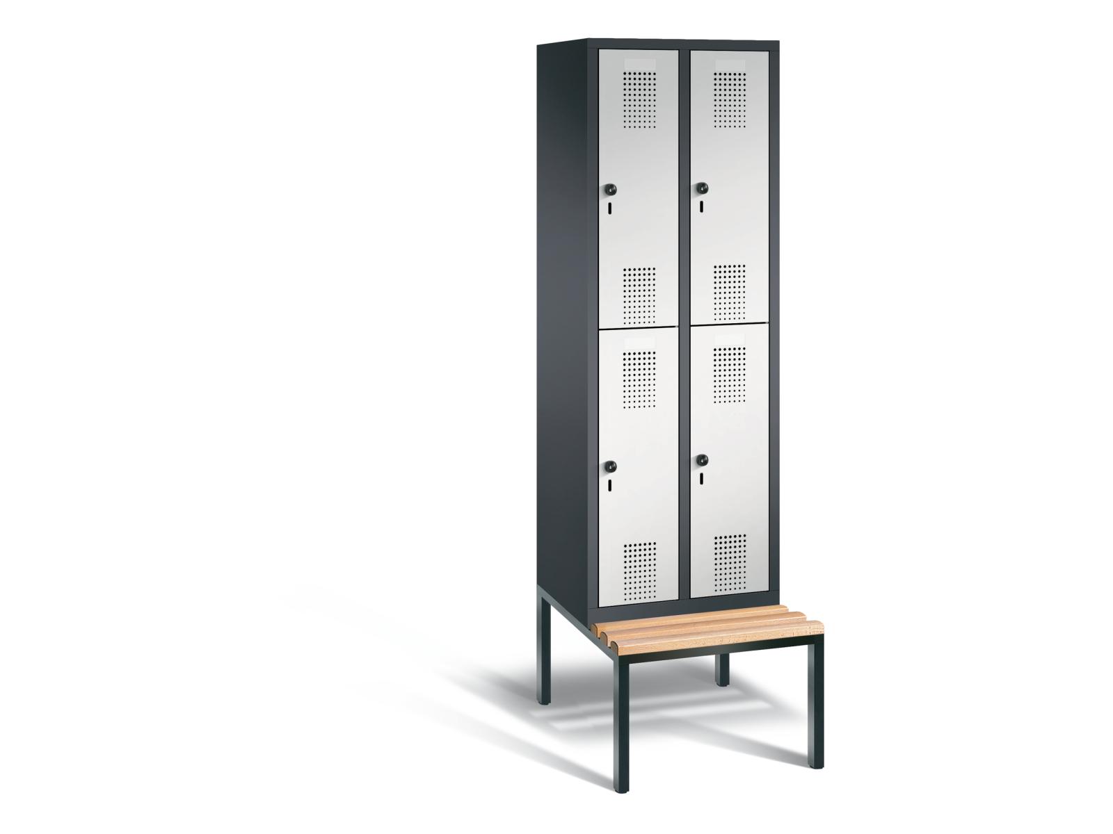 Spind doppelstöckig S3000 Evolo mit Sitzbankuntergestell - 2 Abteile 300mm Abteilbreite