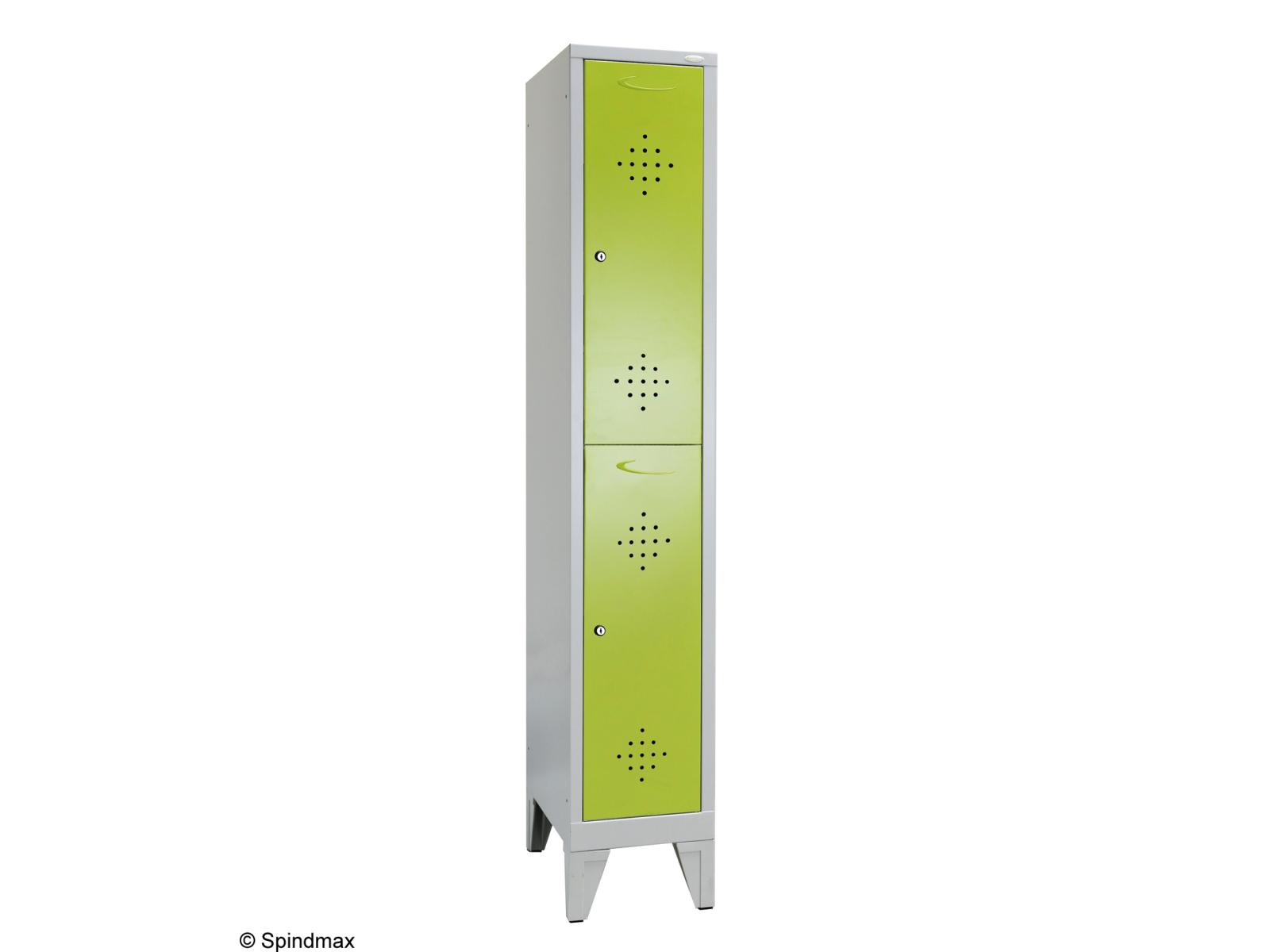 Spind doppelstöckig Grüne Linie mit Füßen - 1 Abteil 300mm Abteilbreite