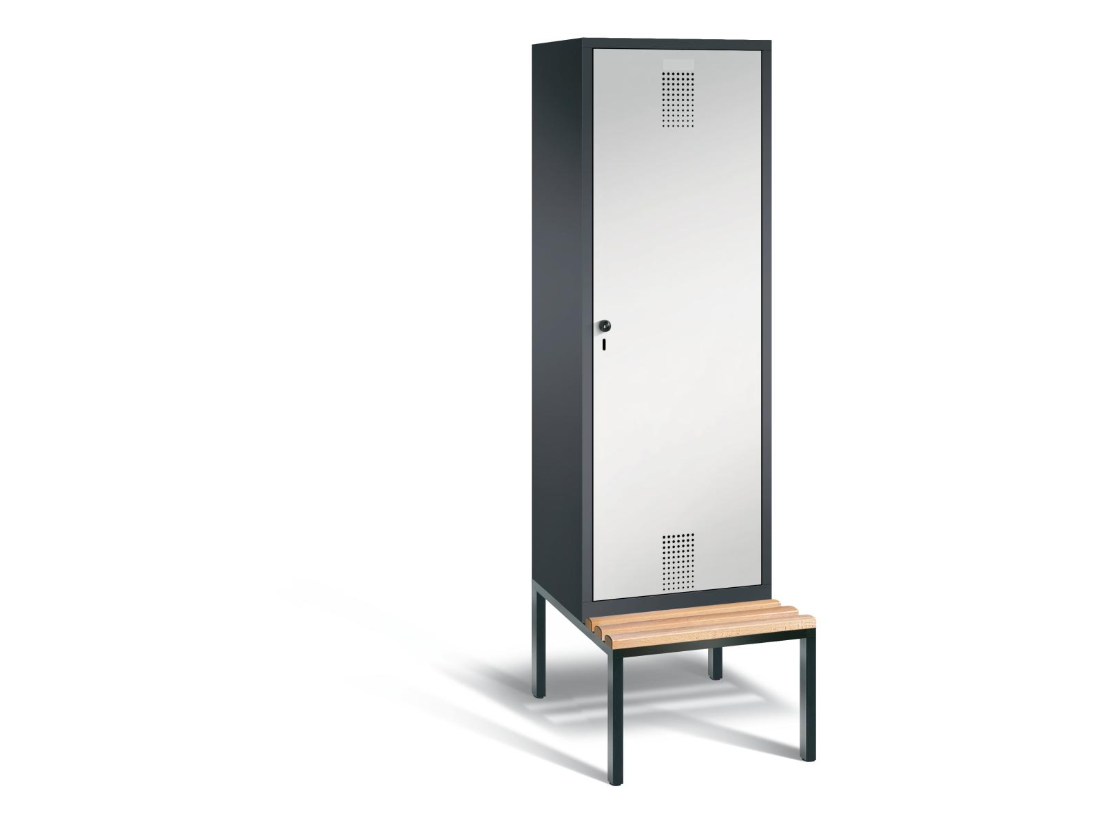 Spind nach Arbeitsstättenrichtlinien S3000 Evolo mit Sitzbankuntergestell - für 1 Person 2x300mm Abteilbreite