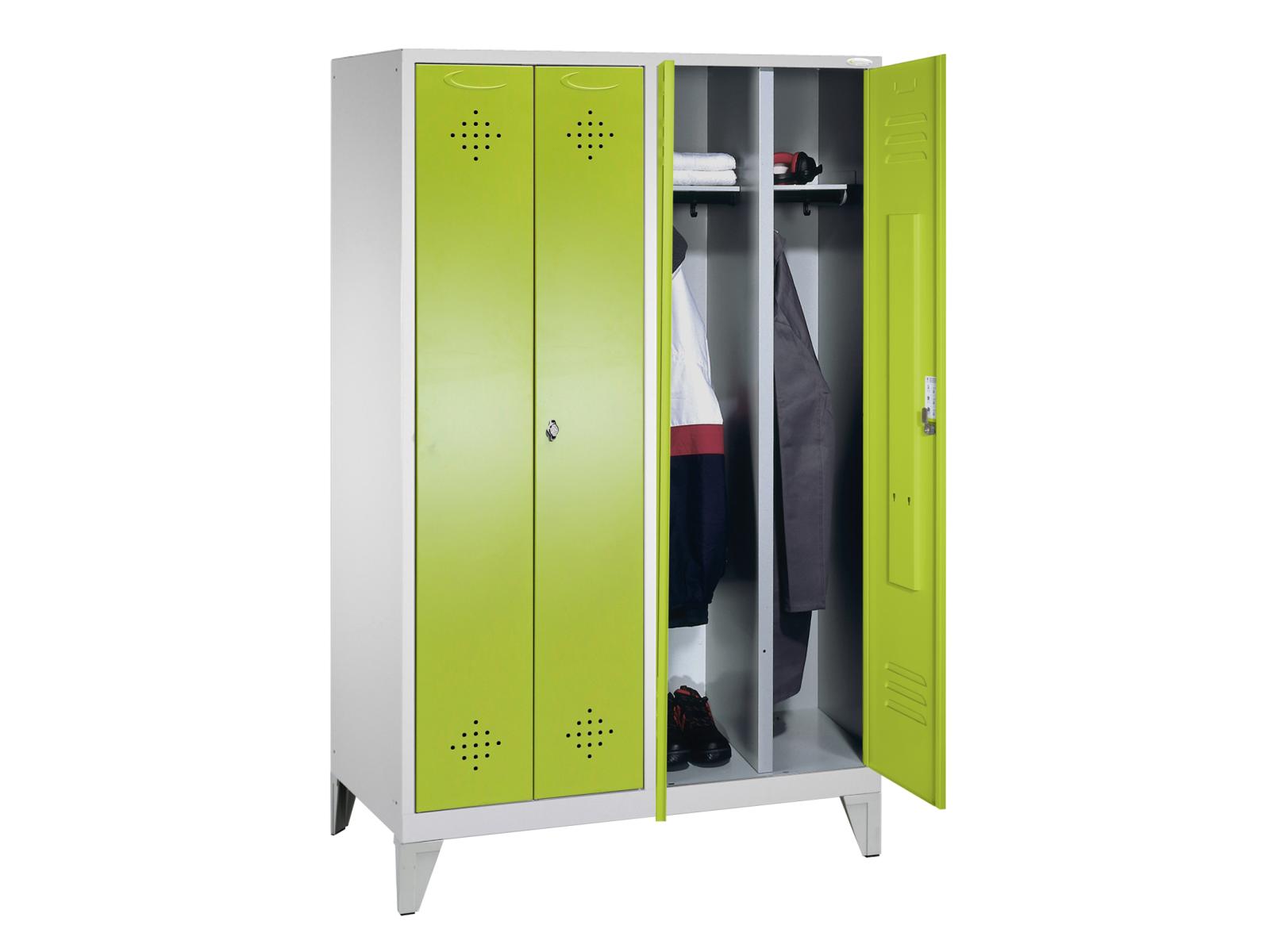 Spind nach Arbeitsstättenrichtlinien Grüne Linie mit Füßen - für 2 Personen 4x300mm Abteilbreite