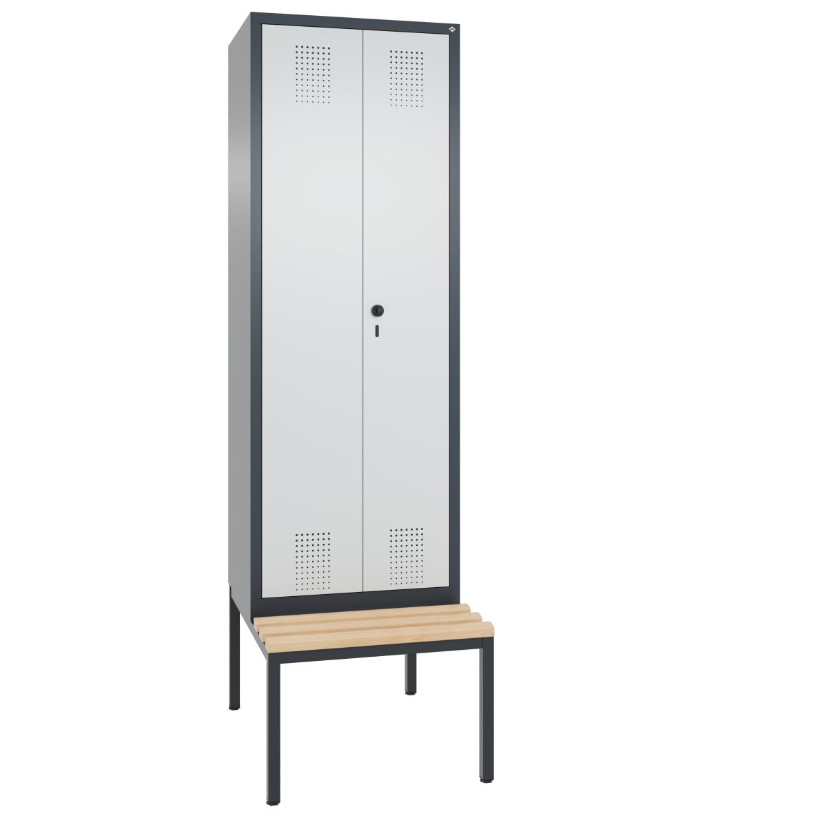 Spind nach Arbeitsstättenrichtlinien S3000 Evolo mit Sitzbankuntergestell - für 1 Person 2x300mm Abteilbreite