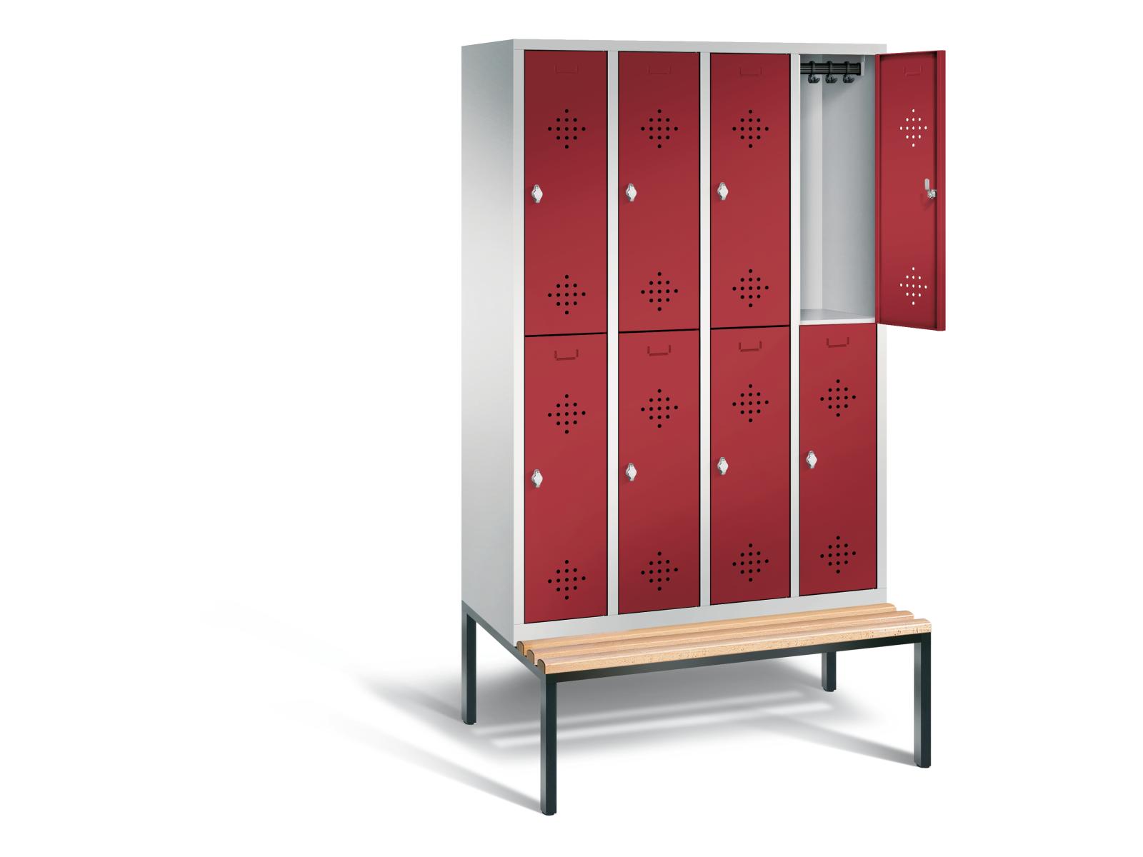 Spind doppelstöckig S2000 Classic mit Sitzbankuntergestell - 4 Abteile 300mm Abteilbreite