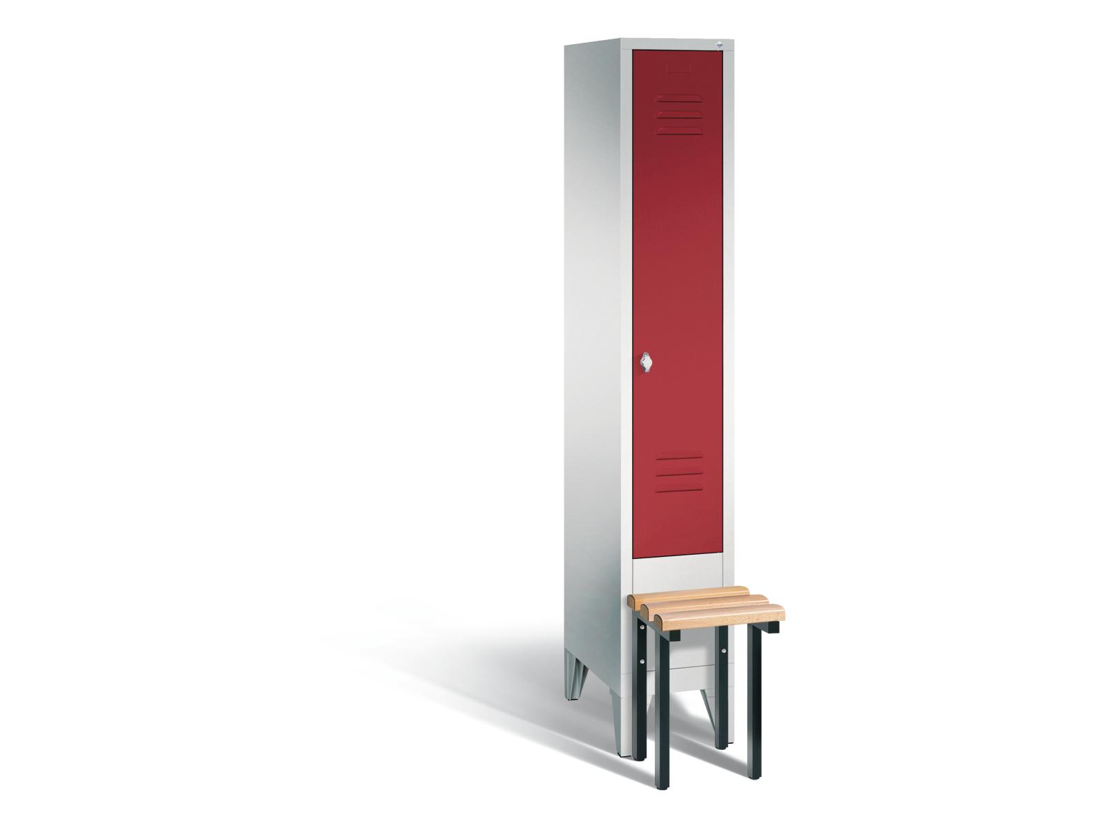 Spind S2000 Classic mit vorgebauter Sitzbank - 1 Abteil 300mm Abteilbreite