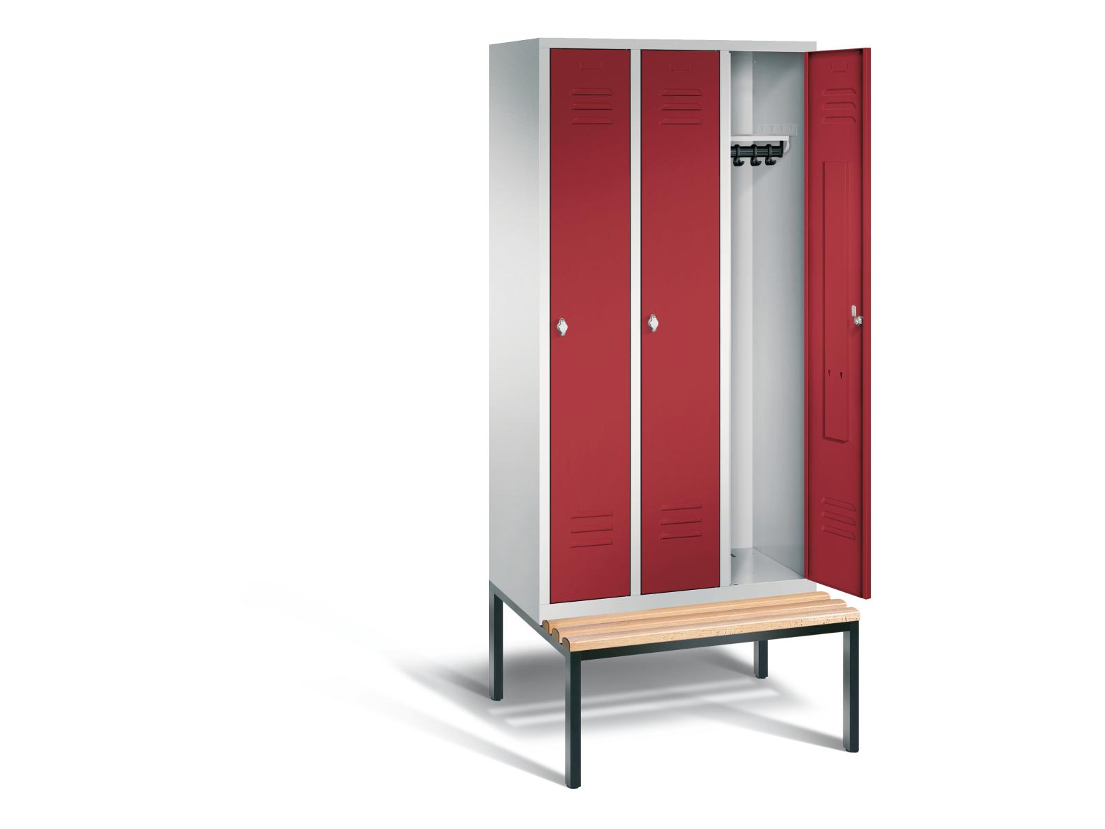 Spind S2000 Classic mit Sitzbankuntergestell - 3 Abteile 300mm Abteilbreite