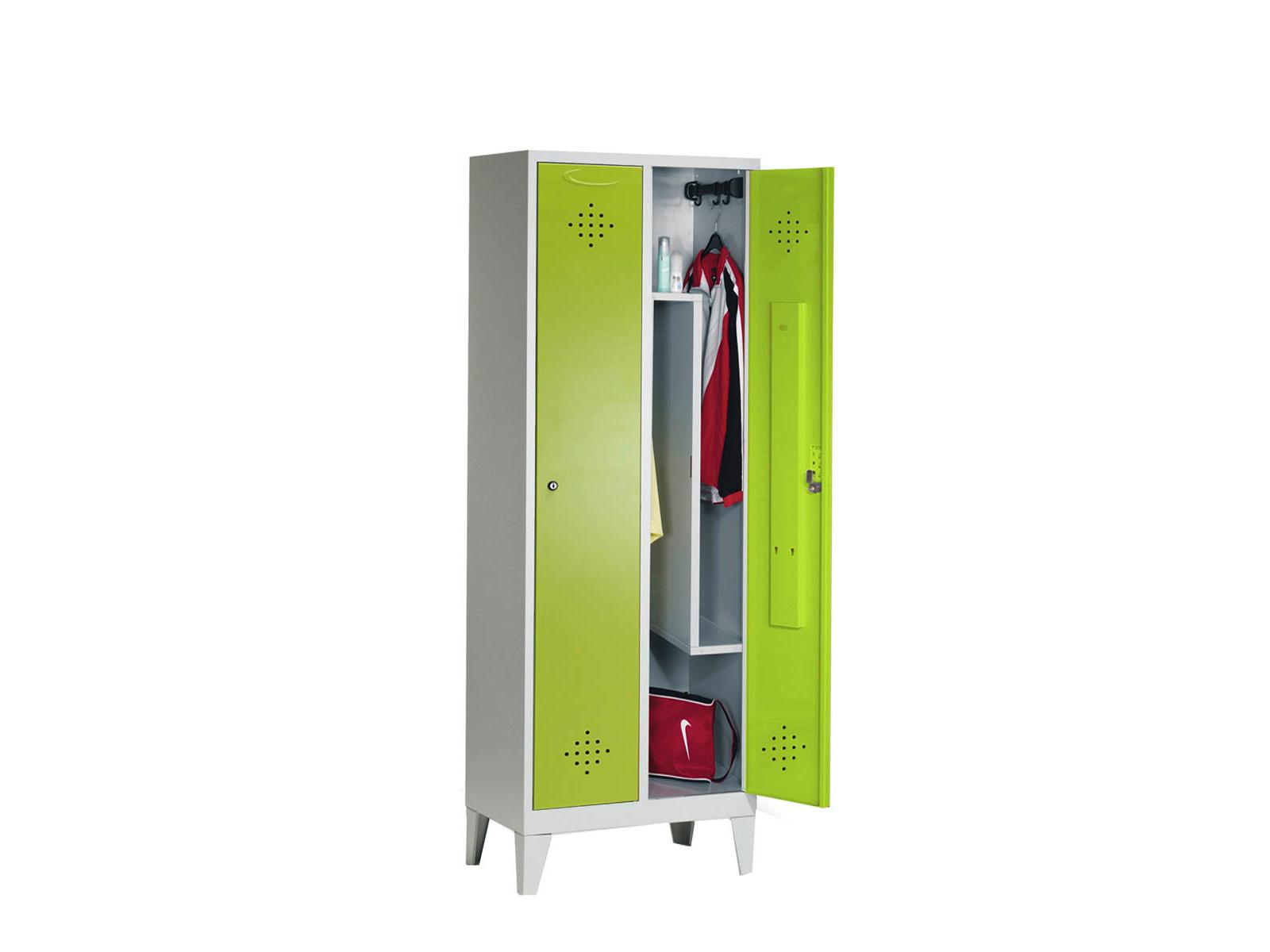 Spind Grüne Linie mit Füßen - 2 Abteile 300mm Abteilbreite mit Z-Inneneinteilung