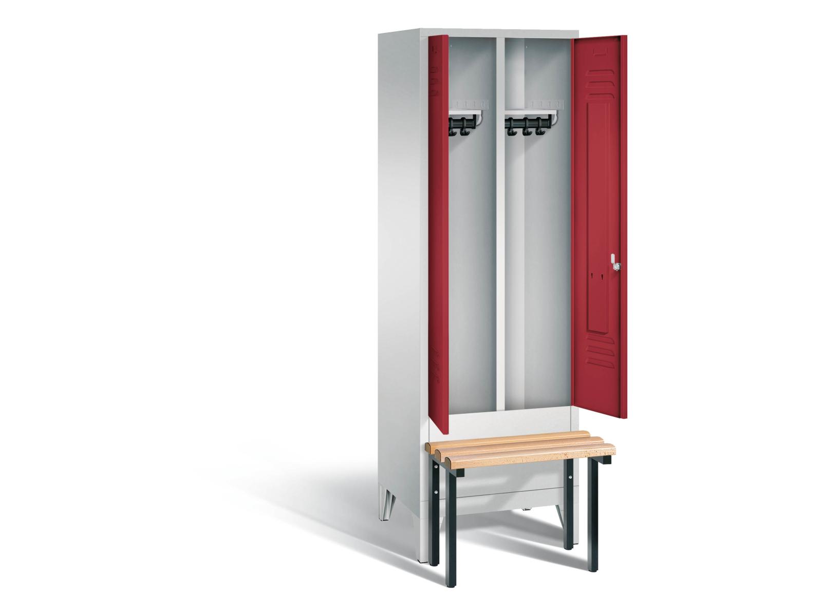 Spind nach Arbeitsstättenrichtlinien S2000 Classic mit vorgebauter Sitzbank- für 1 Person 2x300mm Abteilbreite