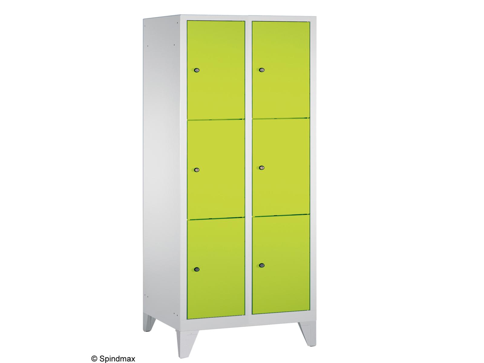 Schließfachschrank Grüne Linie mit Füßen - drei Fächer übereinander - 2 Abteile 400mm Abteilbreite