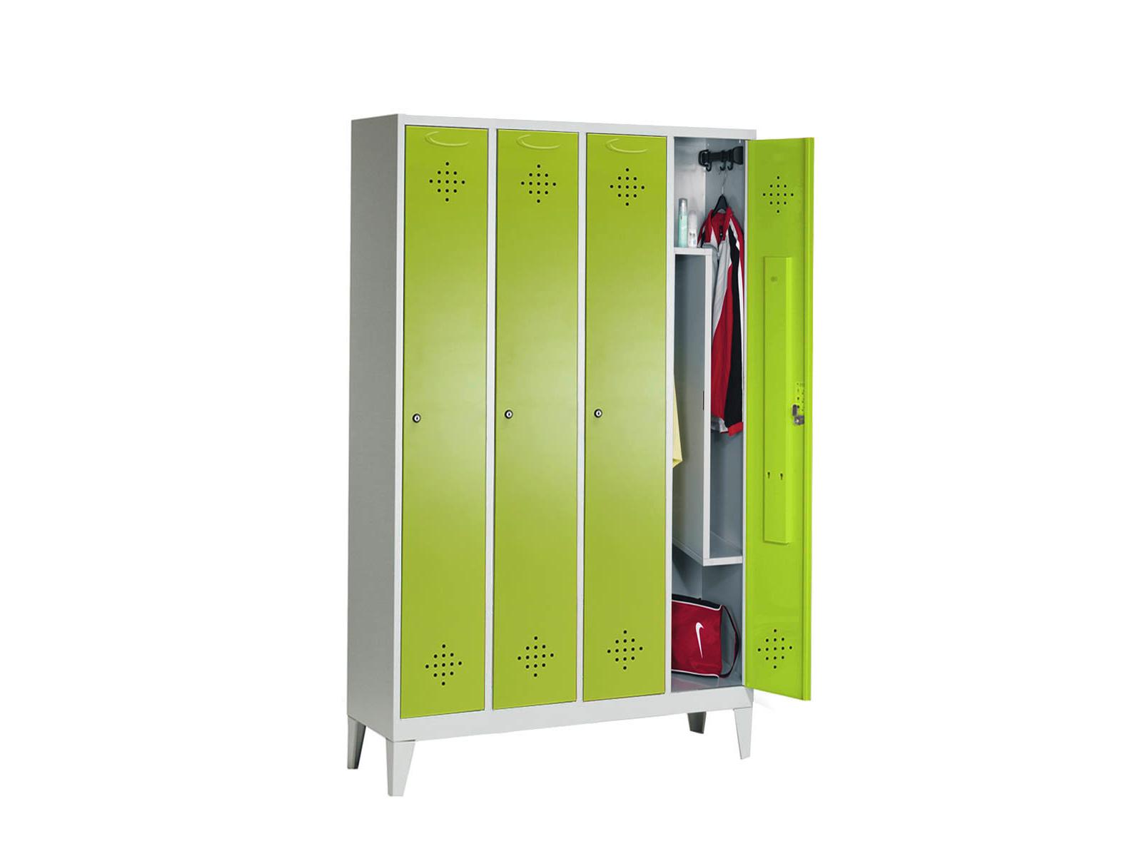 Spind Grüne Linie mit Füßen - 4 Abteile 300mm Abteilbreite mit Z-Inneneinteilung