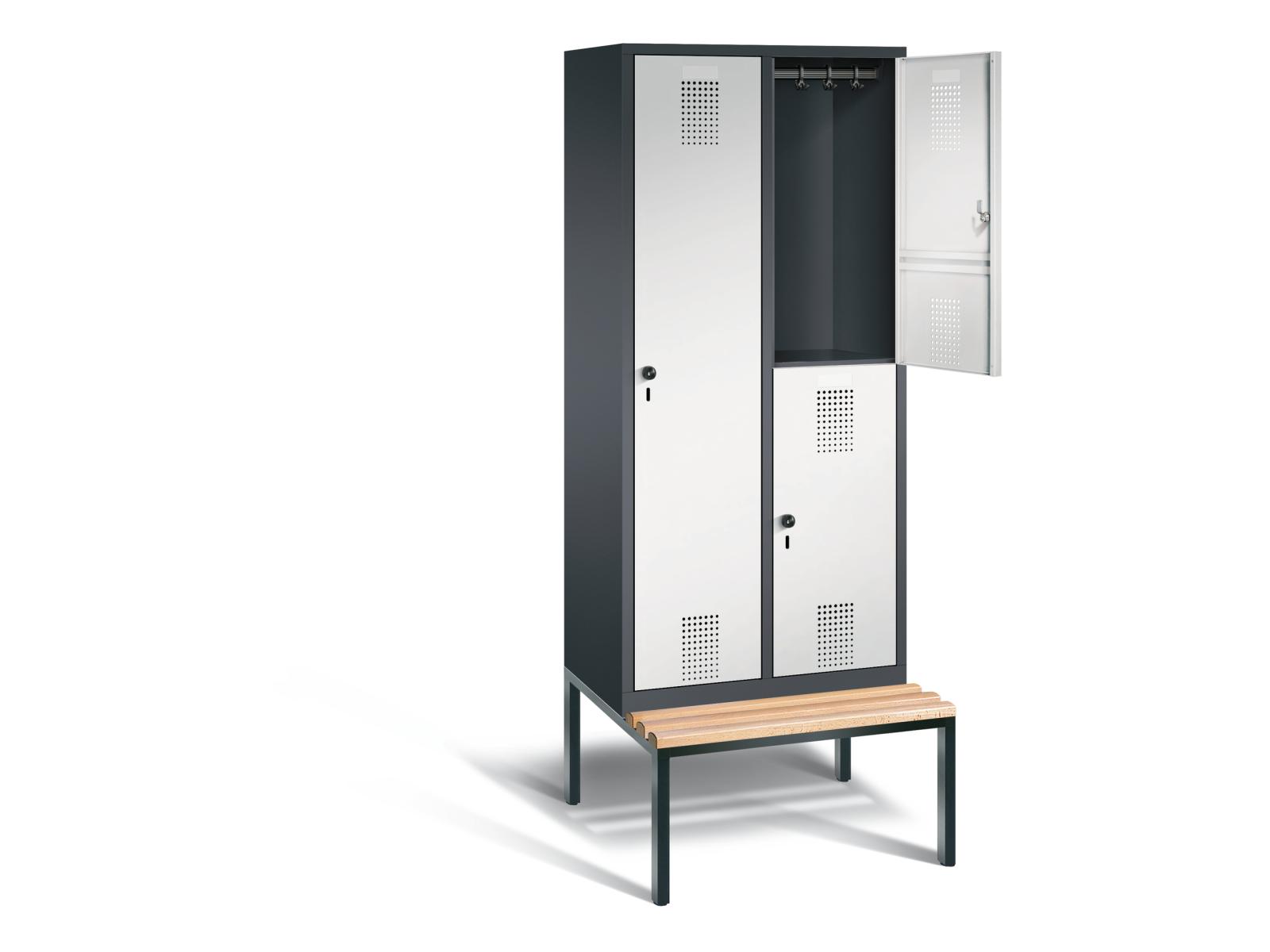 Spind Kombinationsschränke S3000 Evolo mit Sitzbankuntergestell - 2 Abteile und 3 Fächer 400mm Abteilbreite