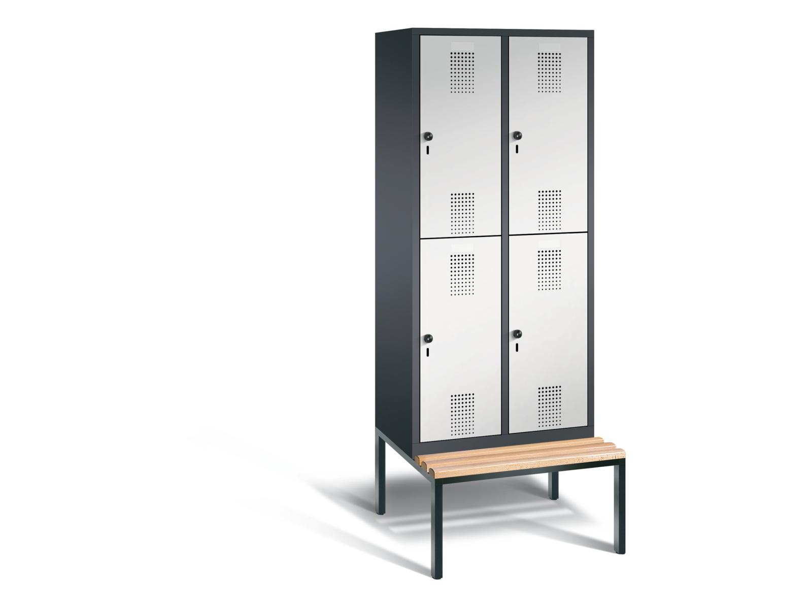 Spind doppelstöckig S3000 Evolo mit Sitzbankuntergestell - 2 Abteile 400mm Abteilbreite