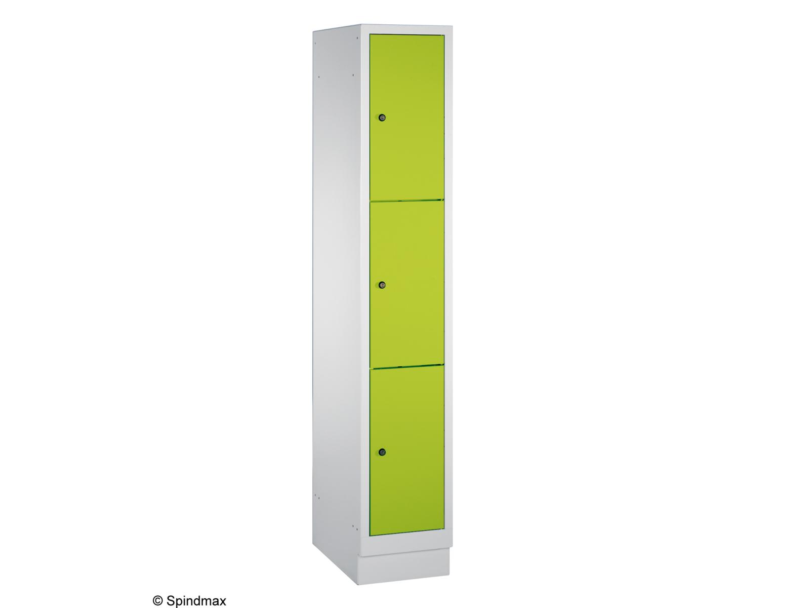 Schließfachschrank Grüne Linie mit Sockel - drei Fächer übereinander - 1 Abteil 300mm Abteilbreite