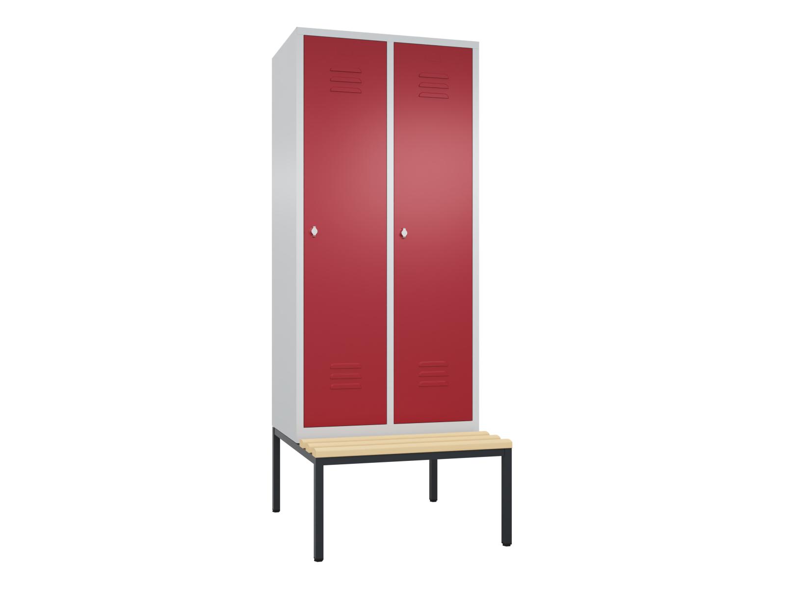 Spind S2000 Classic mit Sitzbankuntergestell - 2 Abteilen 400mm Abteilbreite