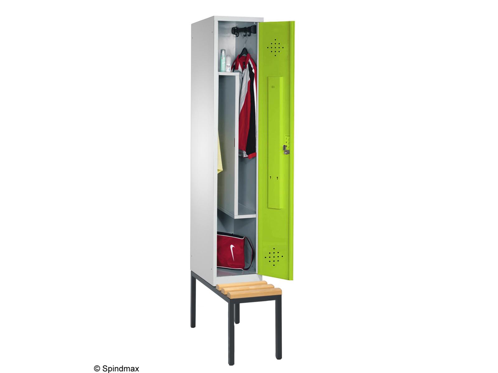 Spind Grüne Linie mit Sitzbankuntergestell - mit Z-Inneneinteilung - 1 Abteil 300mm Abteilbreite