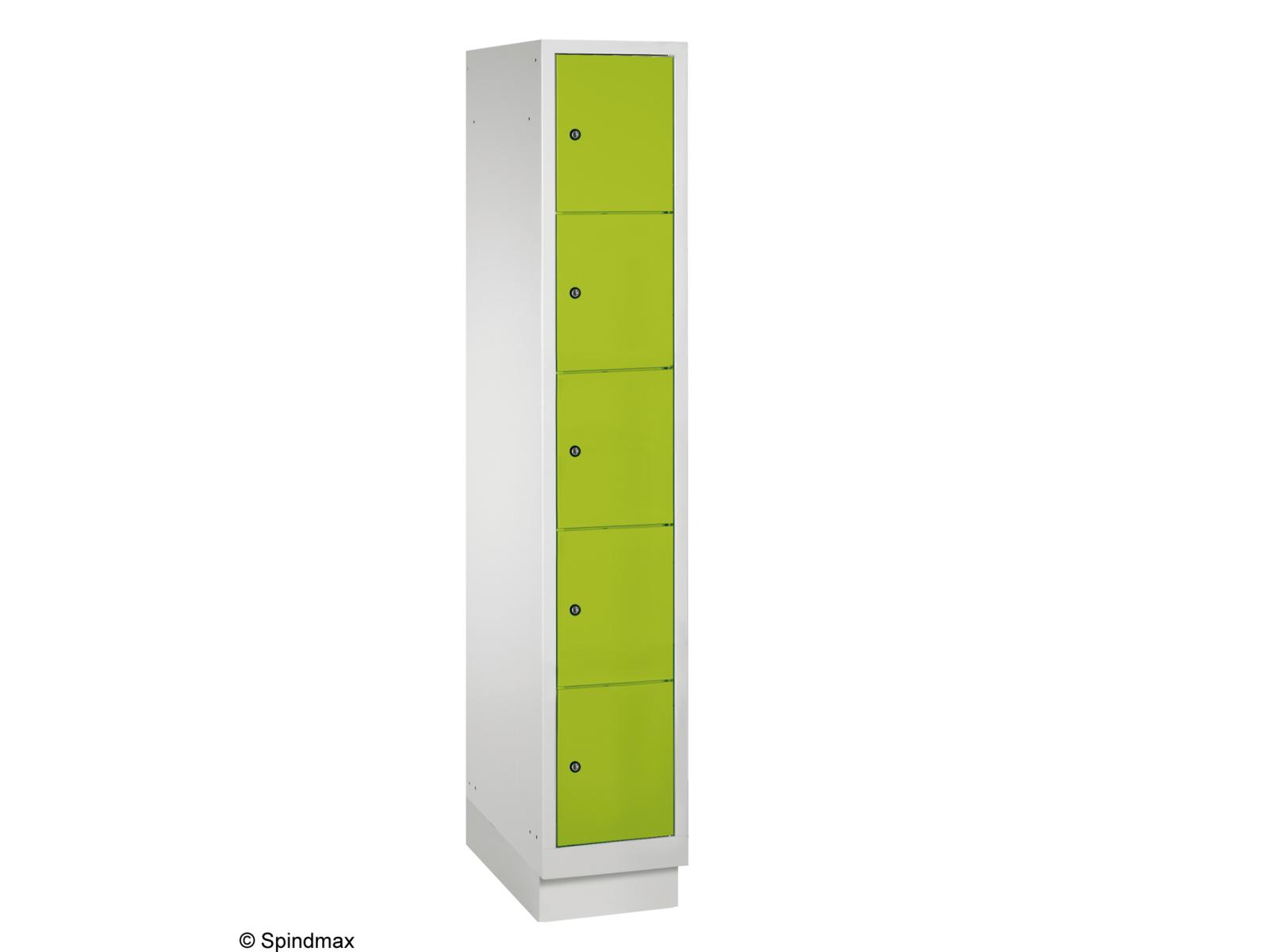 Schließfachschrank Grüne Linie mit Sockel - fünf Fächer übereinander - 1 Abteil 400mm Abteilbreite