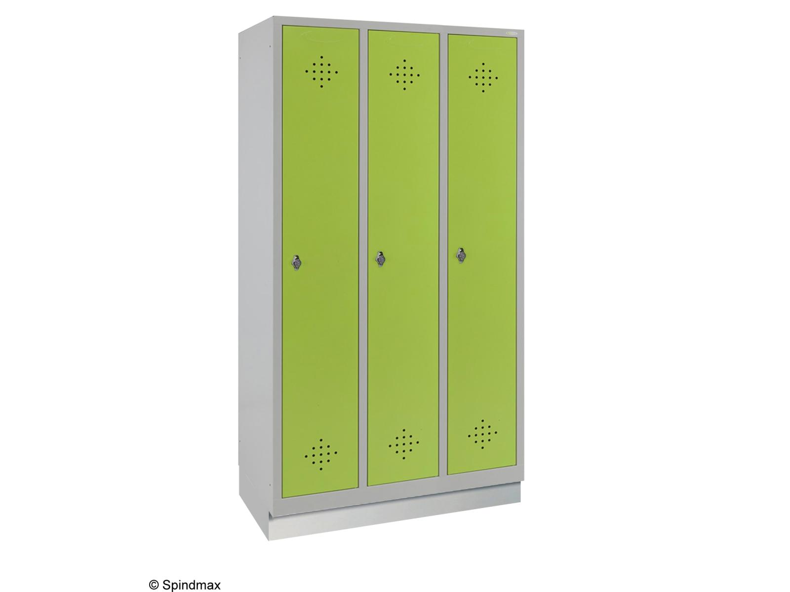 Spind Grüne Linie mit Sockel - 3 Abteile 300mm Abteilbreite