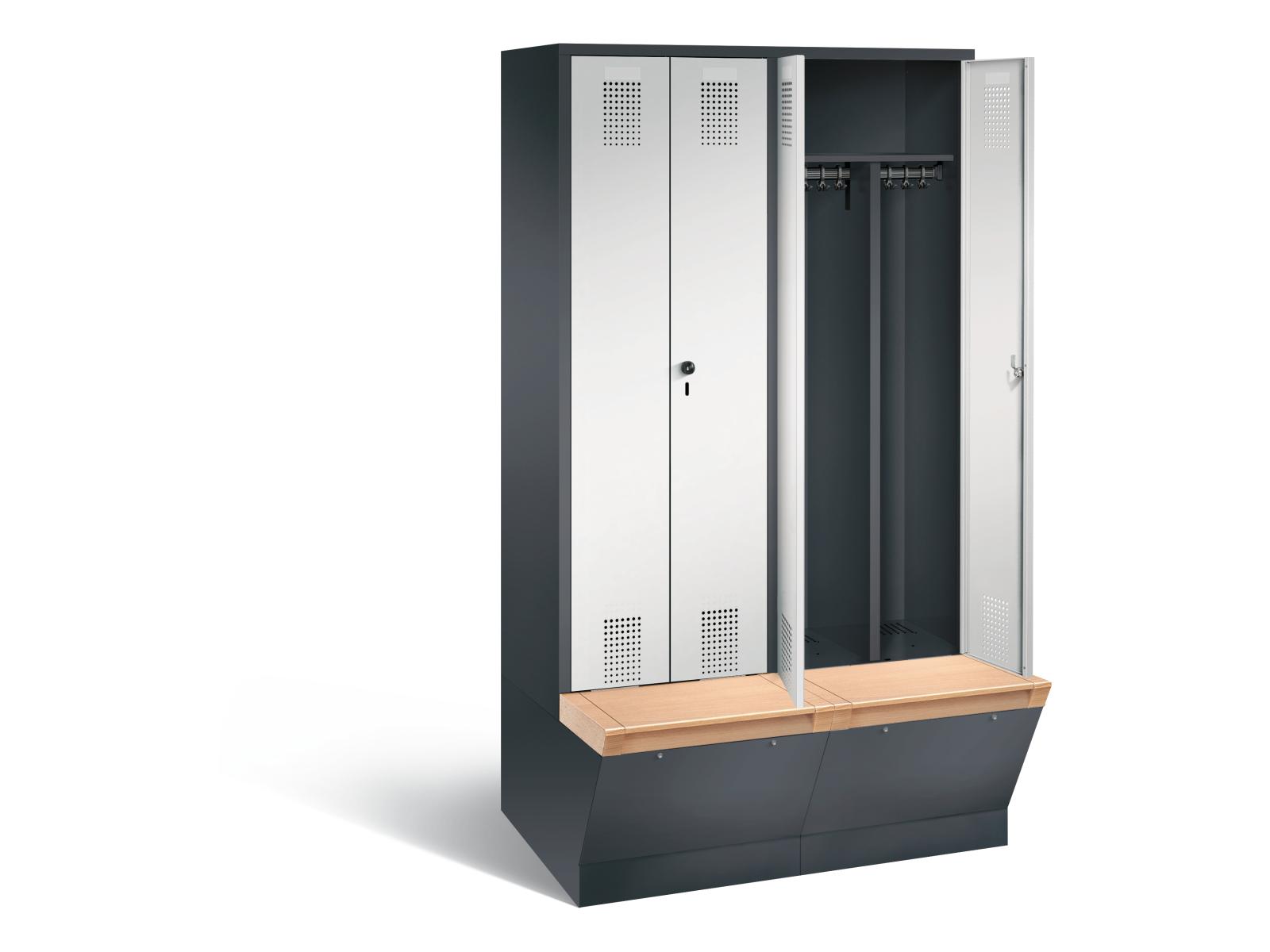 Spind nach Arbeitsstättenrichtlinien S3000 Evolo mit untergebauter Aufbewahrungsbox - für 2 Personen 4x300mm Abteilbreite