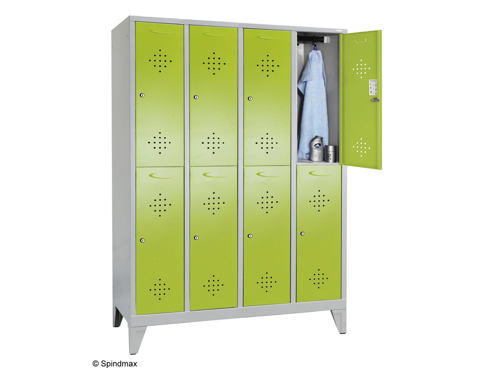 Spind doppelstöckig Grüne Linie mit Füßen - 4 Abteile 300mm Abteilbreite