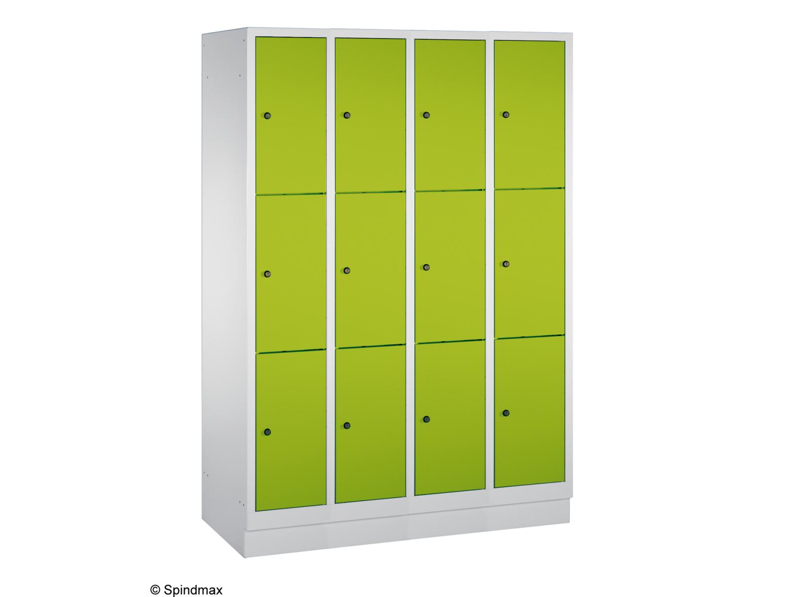 Schließfachschrank Grüne Linie mit Sockel - drei Fächer übereinander - 4 Abteile 300mm Abteilbreite
