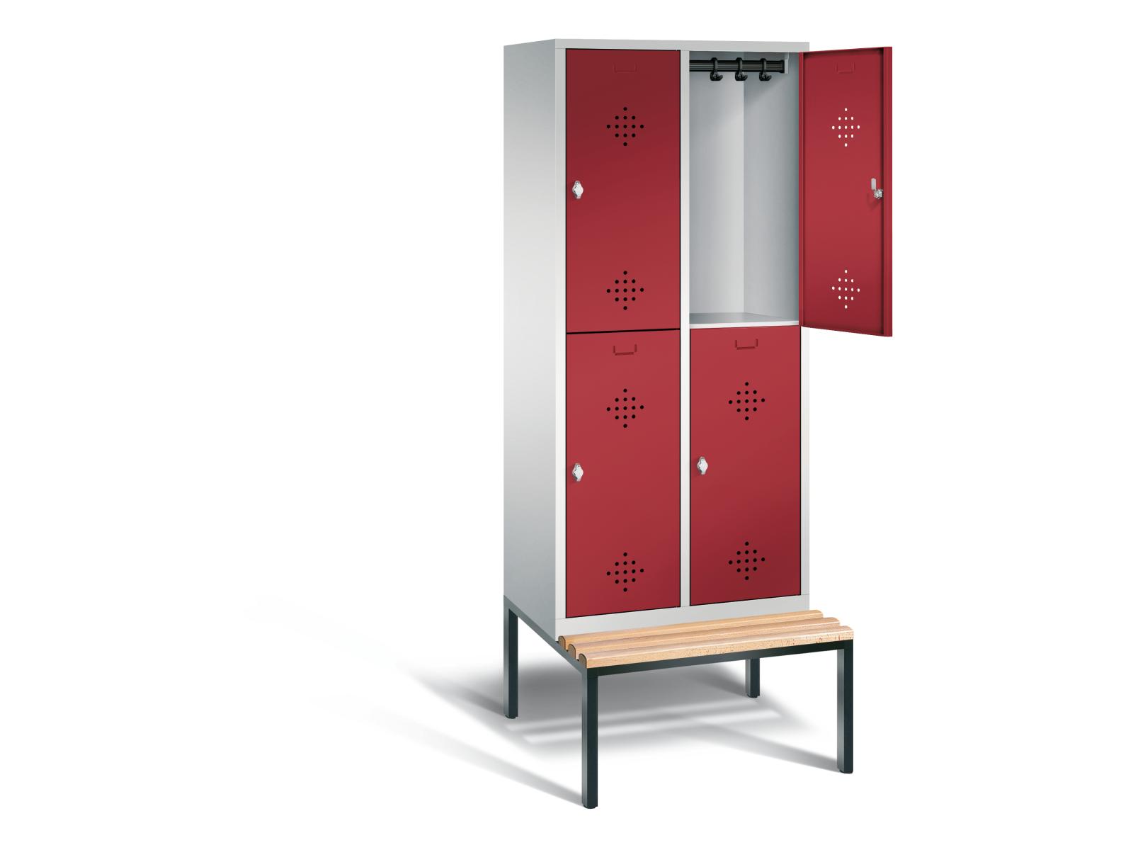 Spind doppelstöckig S2000 Classic mit Sitzbankuntergestell - 2 Abteile 400mm Abteilbreite