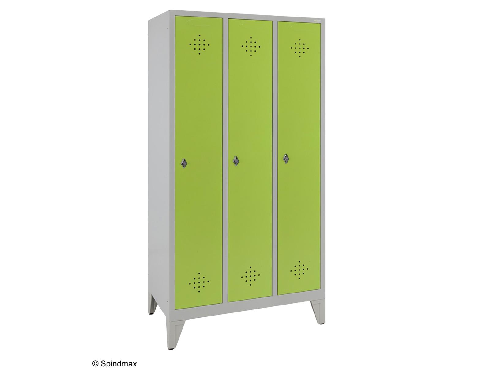 Spind Grüne Linie mit Füßen - 3 Abteile 300mm Abteilbreite