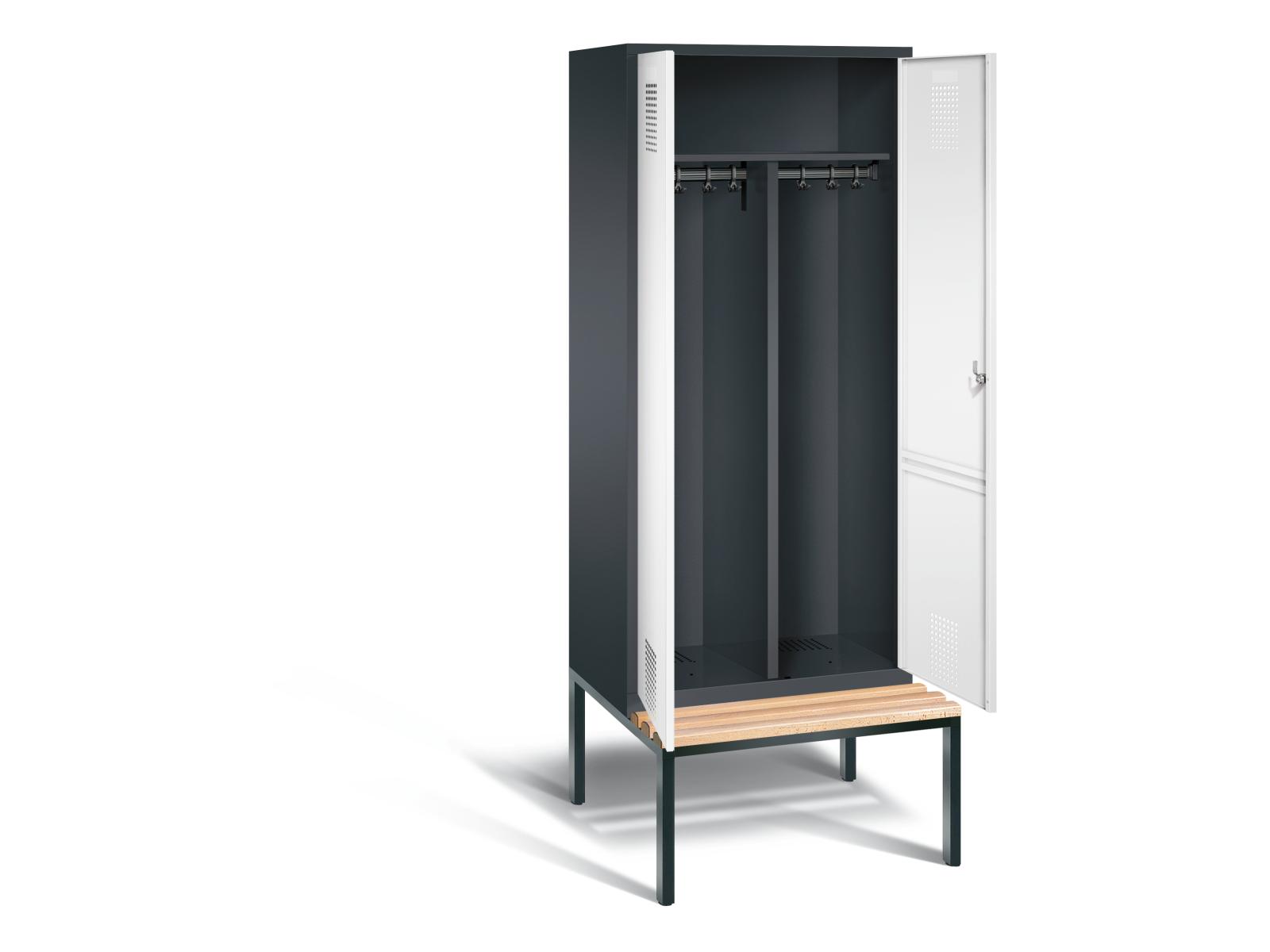 Spind nach Arbeitsstättenrichtlinien S3000 Evolo mit Sitzbankuntergestell - für 1 Person 2x400mm Abteilbreite