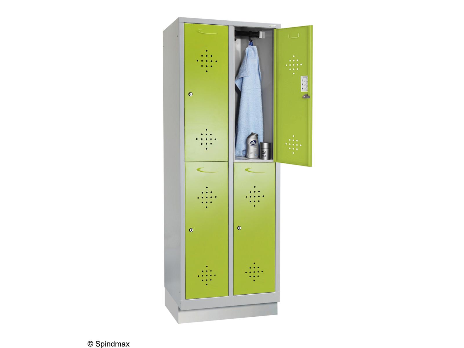 Spind doppelstöckig Grüne Linie mit Sockel - 2 Abteile 300mm Abteilbreite