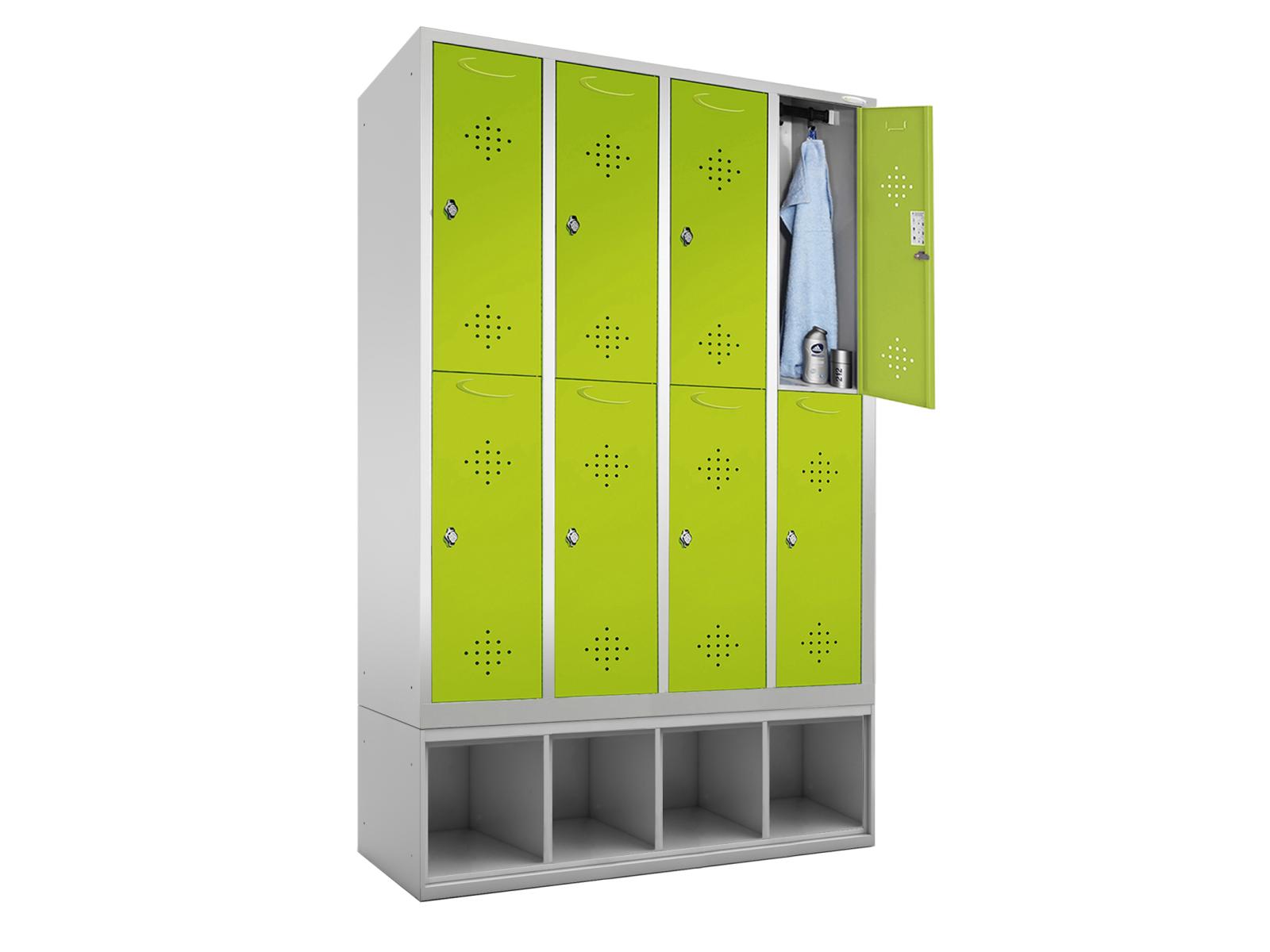 Spind doppelstöckig Grüne Linie - mit Schuhbox -4 Abteile 300mm Abteilbreite