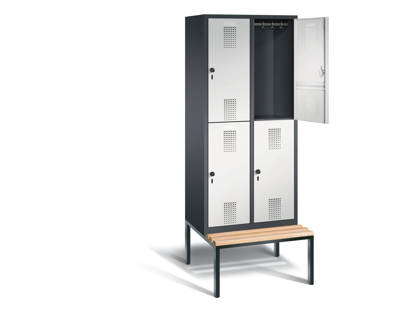 Spind doppelstöckig S3000 Evolo mit Sitzbankuntergestell - 2 Abteile 400mm Abteilbreite