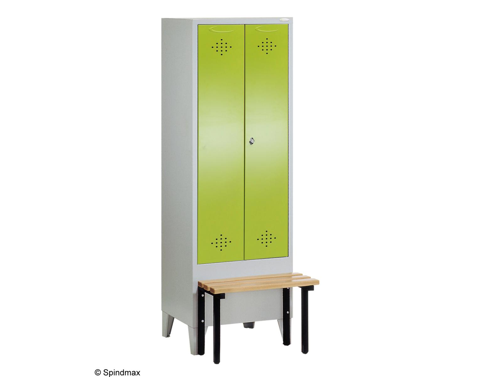 Spind nach Arbeitsstättenrichtlinien Grüne Linie mit vorgebauter Sitzbank- Sür 1 Person 2x400mm Abteilbreite