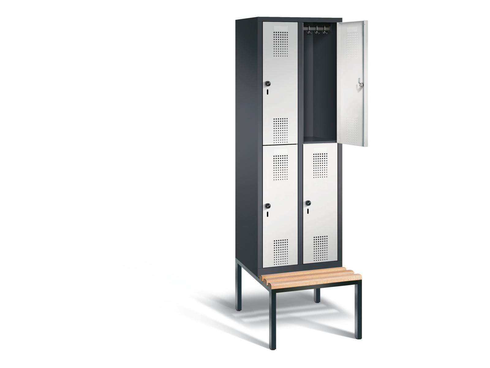 Spind doppelstöckig S3000 Evolo mit Sitzbankuntergestell - 2 Abteile 300mm Abteilbreite