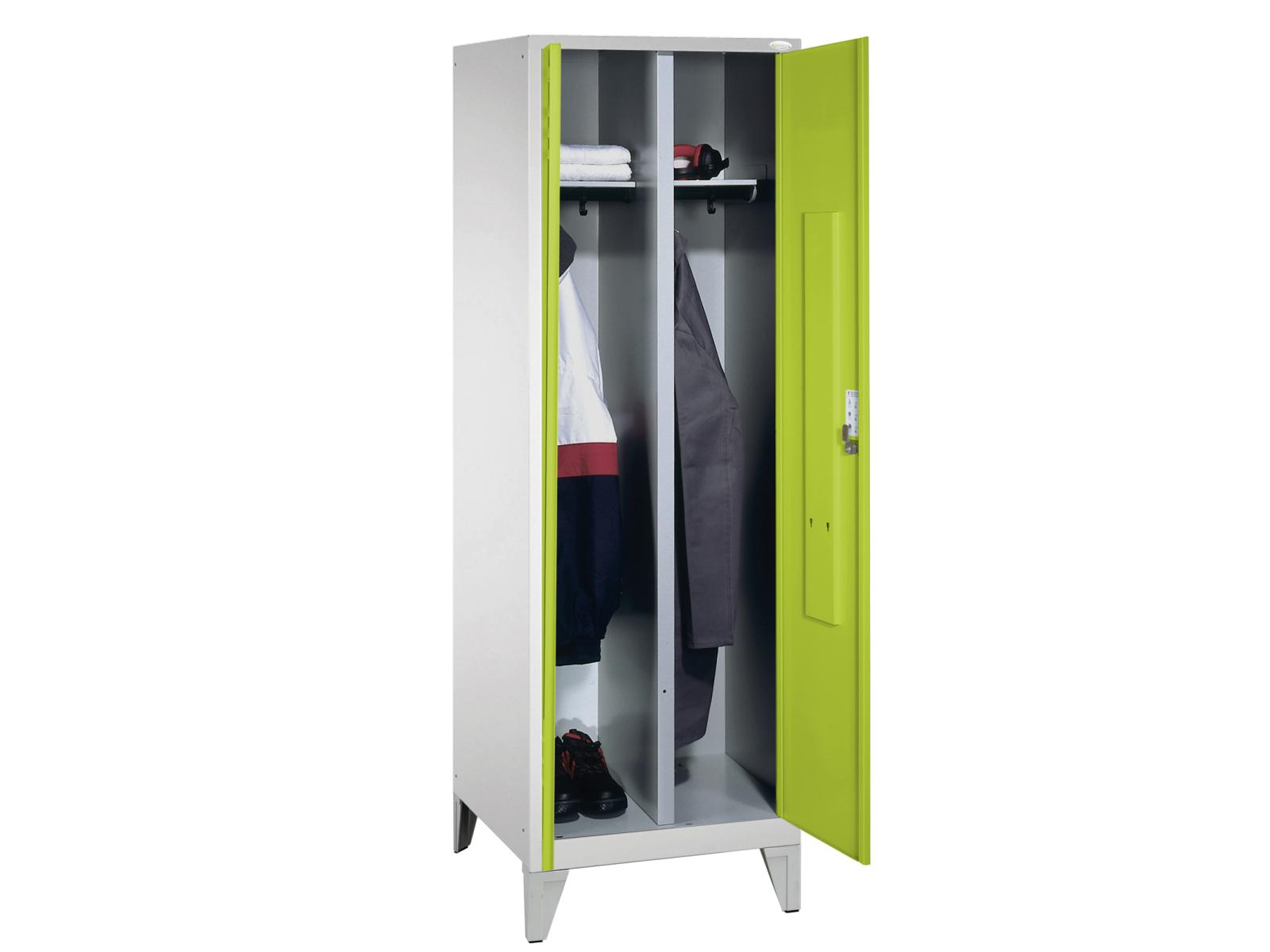 Spind nach Arbeitsstättenrichtlinien Grüne Linie mit Füßen - für 1 Person 2x300mm Abteilbreite