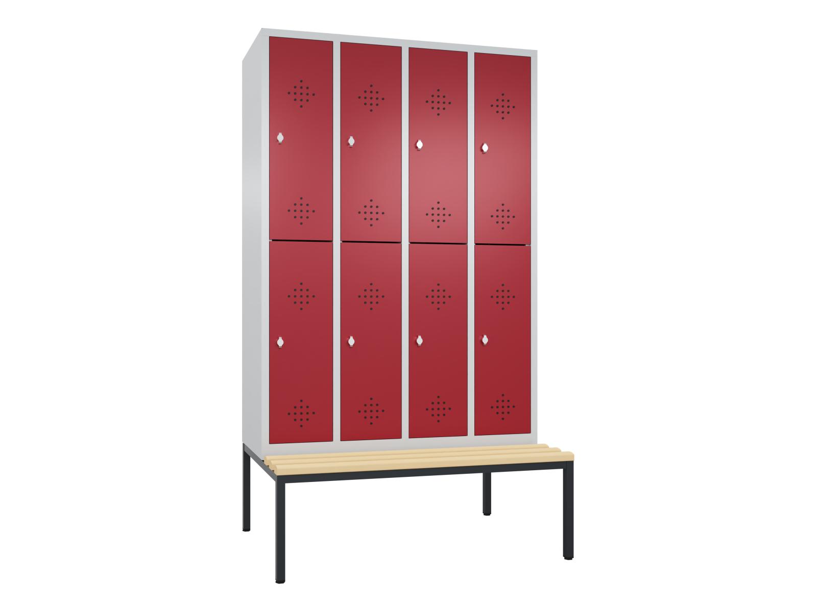 Spind doppelstöckig S2000 Classic mit Sitzbankuntergestell - 4 Abteile 300mm Abteilbreite