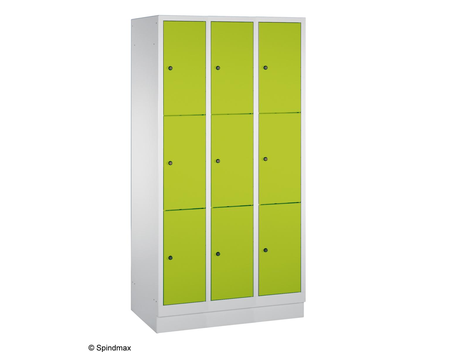 Schließfachschrank Grüne Linie mit Sockel - drei Fächer übereinander - 3 Abteile 300mm Abteilbreite