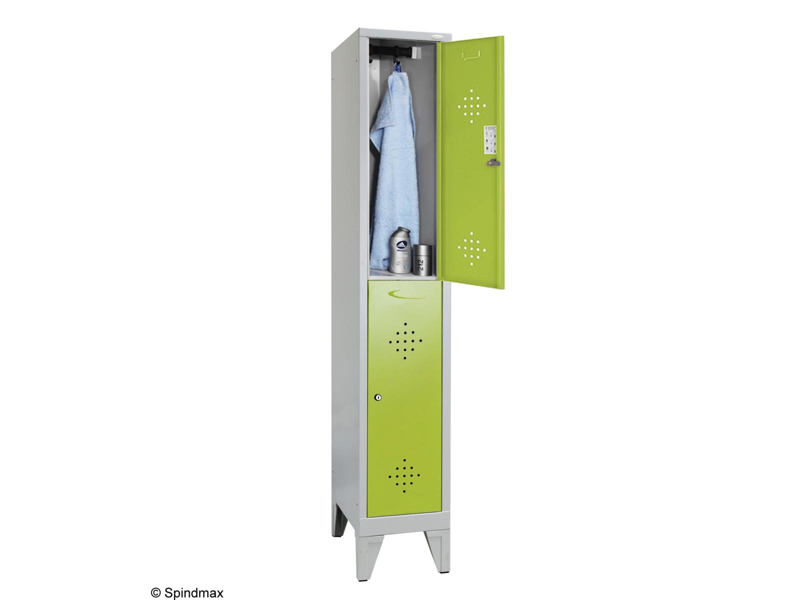 Spind doppelstöckig Grüne Linie mit Füßen - 1 Abteil 300mm Abteilbreite