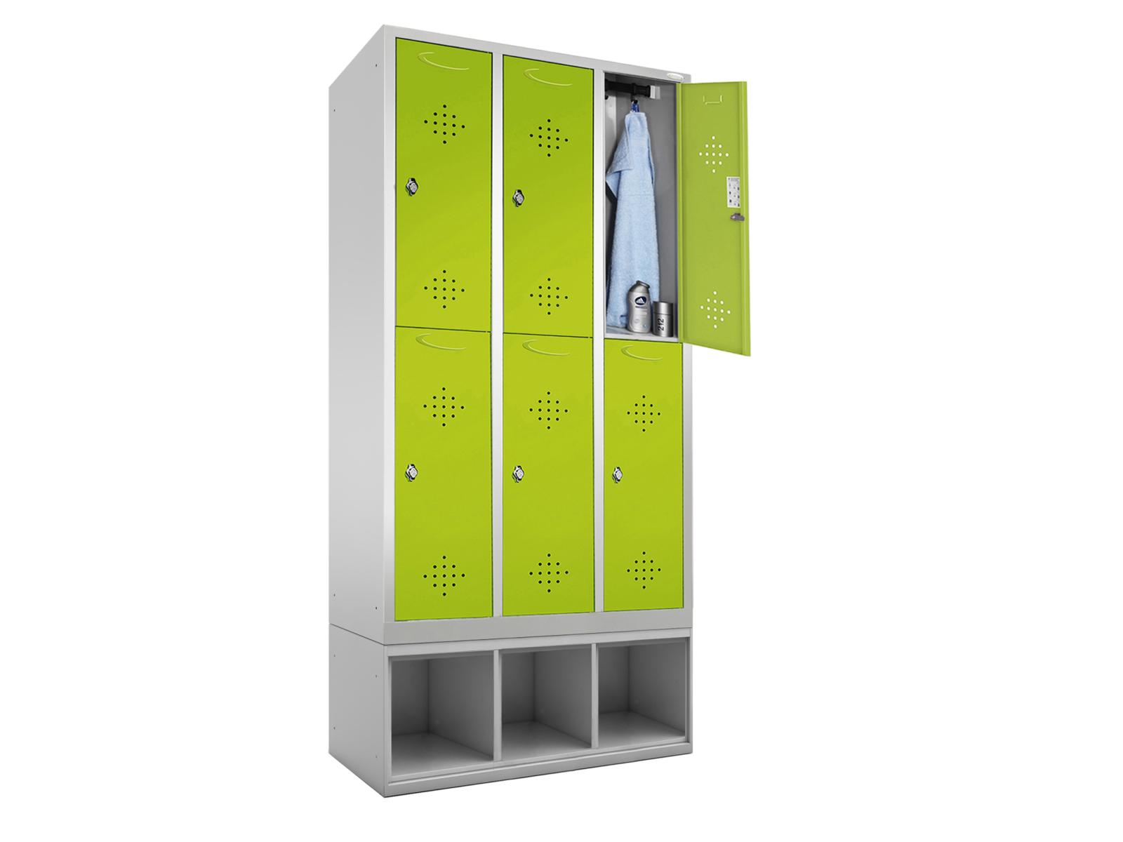 Spind doppelstöckig Grüne Linie - mit Schuhbox -3 Abteile 400mm Abteilbreite